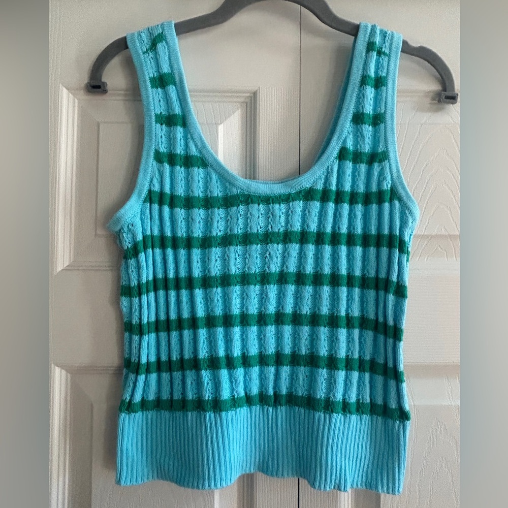 Talbots Tank Women’s Size S Petite blue green stripe knit Sweater Shell